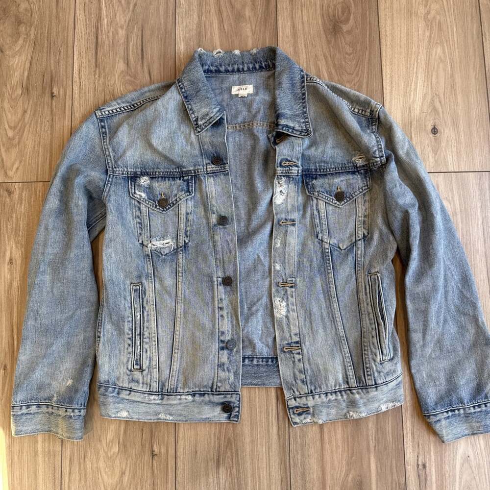 ABLE the Merly Jacket Womens Sz L Blue Denim Distressed Timeless Soft Trucker